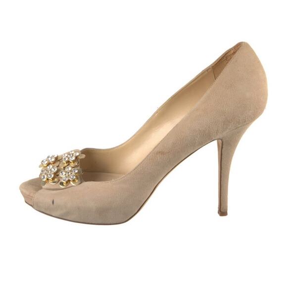 Kate Spade Rhinestone Gold Floral Embellished Begin Suede Stiletto Heel US 10.5 - Picture 2 of 5